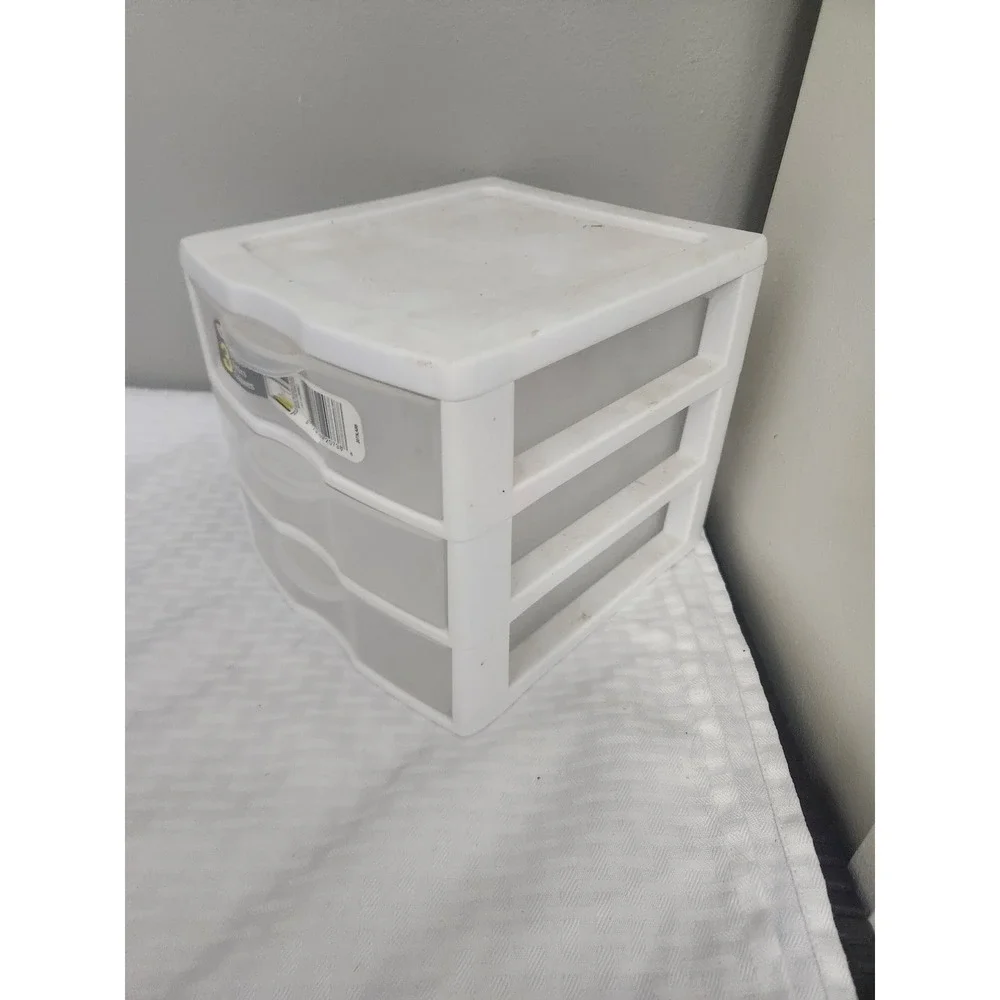 Sterilite 3 Drawer Mini Desktop Organizer White Clear Plastic Storage Unit